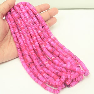 Amazing Hot Pink Dot Opal Smooth Tyre Shape Heishi Beads, 5-7mm Hot Pink Opal Wheel cut gemstone Beads, AAA Heishi Tyre Beads, Jewelry Craft