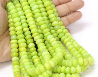 Lawn Green Opal Rondelle Beads: AAA Quality, 6-9mm, 15 Inch Strand