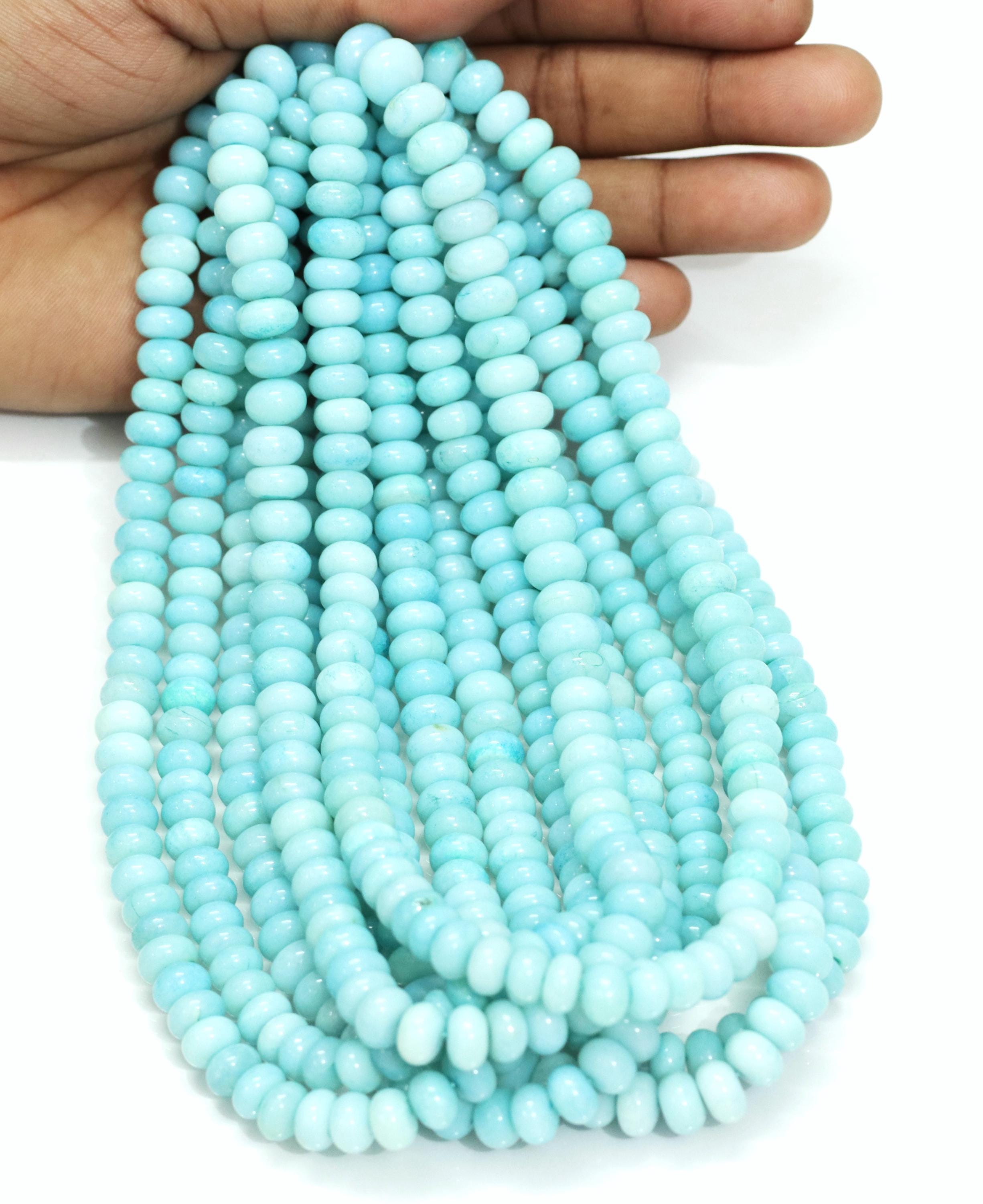 Cyan Blue Opal Beads: AAA Smooth Rondelle Gemstone Beads (7-10mm)
