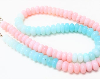 Beautiful Pink & sky Blue opal Gemstone rondelle Beads Necklace, 7-9mm Pink Sky blue opal Semi Precious Handmade Gemstone beads jewelry Gift