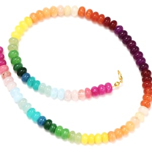 Beautiful Multi Rainbow color Quartz smooth rondelle Beads Necklace,  7-8mm Mix disco color Quartz Gemstone beads, colorful necklace jewelry