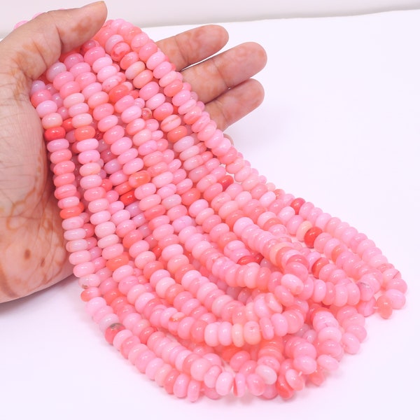 Belles perles de forme rondelle lisses opale rose punch, perles de pierres précieuses opale rose pêche 16" 6-9 mm, perle d'opale de qualité AAA, artisanat de fabrication de bijoux