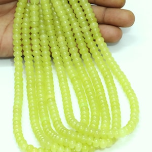 Lawn Green Quartz Rondelle Beads: AAA Smooth Gemstone, 7-8mm