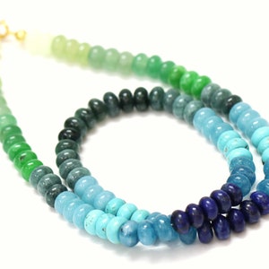 Beautiful Multi Blue green Quartz smooth rondelle Beads Necklace,7-8mm Mix Blue and green color Quartz Stone bead necklace,Jewelry necklace