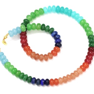 Beautiful sand beach color Quartz smooth rondelle Beads Necklace,  7-8mm Multi disco color Quartz Gemstone beads, colorful necklace jewelry
