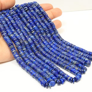 Natural Lapis Smooth Tyre Shape Beads 6-8mm, 15&quot; Beautiful AAA Lapis Wheel cut smooth gemstone Beads, Heishi Tyre Bead, Jewelry Making Craft