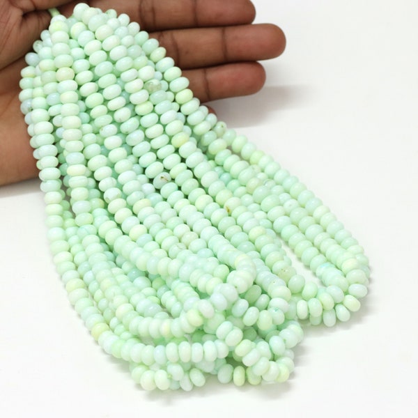 Beautiful Light Mint Green opal smooth rondelle shape beads, 15" 7-10mm Green Opal smooth gemstone beads, AA quality opal bead jewelry craft