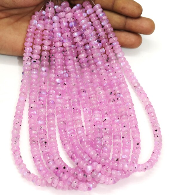 Lilac Pink Rainbow Moonstone Rondelle Beads: AAA Quality, 6-9mm