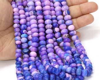 Unique Blue pink Bio color opal smooth rondelle shape beads, 7-9mm Blue Pink bio Plain Opal gemstone Beads, AAA Quality Beads, Jewelry craft