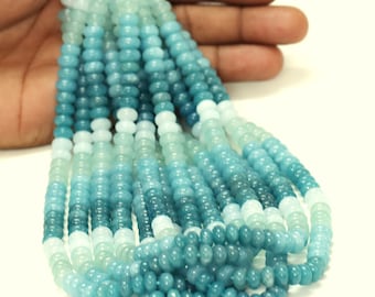 Neon Blue Quartz Beads: AAA Smooth Rondelle Gemstone, 7-8mm