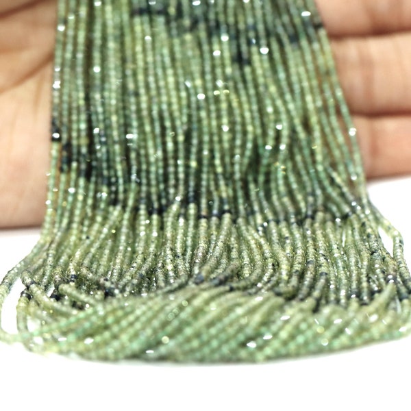 AAA Quality Green Songea Sapphire shaded Rondelle Micro Faceted Beads, Natural Green sapphire shaded faceted Gemstone Beads, craft Jewelry