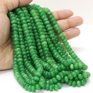 Beautiful Green Jade smooth rondelle Shape Beads, 15 inch, 7-8mm Green jade smooth rondelle gemstone beads, AAA Quality Bead, craft jewelry