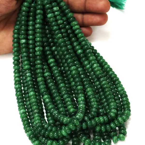Beautiful Dark Green jade smooth rondelle Shape Beads, 15" 7-8mm Dark Green Quartz smooth gemstone beads, AAA Quality Bead, craft jewelry