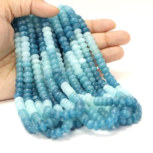 Beautiful Aqua shaded Quartz smooth rondelle Shape Beads, 15&quot; 7-8mm Aqua shaded Quartz smooth gemstone beads, AAA Quality Bead craft jewelry