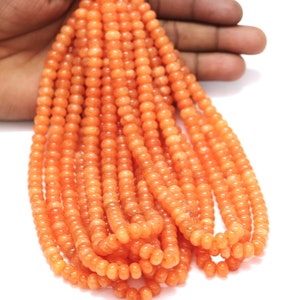 Orange Quartz Rondelle Beads: AAA Smooth Gemstone, 7-8mm, 15&quot; Strand