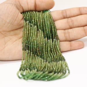 AAA Green Tourmaline Rondelle Beads: Micro Faceted, 2-3mm, 12 Inch Strand
