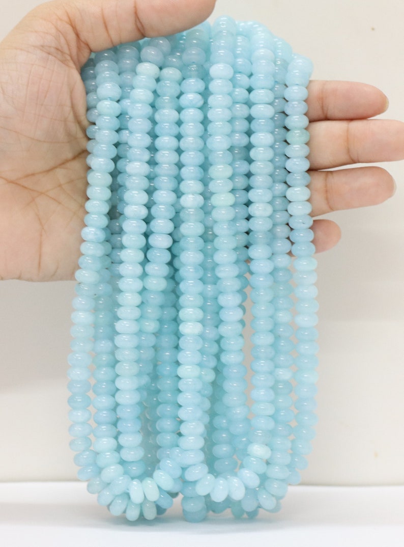 Beautiful Aqua Color Sky Blue Quartz smooth rondelle Shape Beads,15inch 7-8mm Aqua Quartz smooth gemstone beads,A Quality Bead craft jewelry image 10