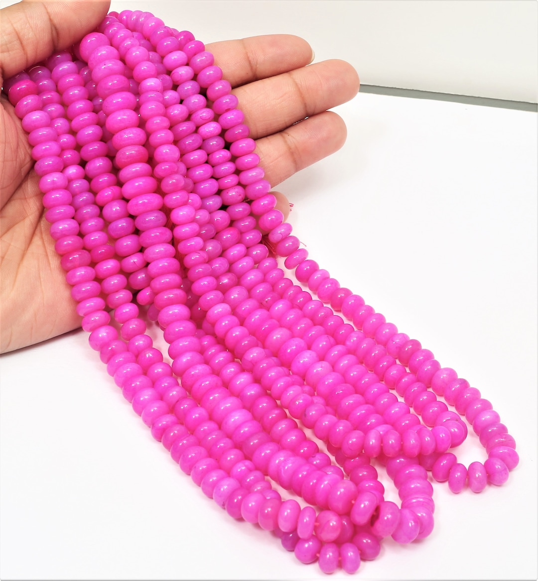 Unique Dark Hot Pink Opal Smooth Rondelle Shape Beads, 15