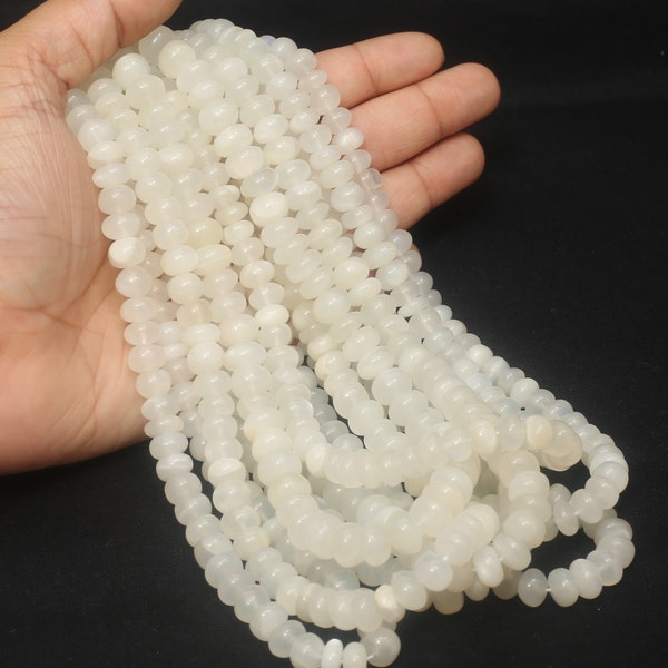 Natural White Moonstone Smooth Rondelle Beads,Natural White Moonstone Smooth Plain Beads, AAA++ Quality Moonstone Beads, Craft Jewelry