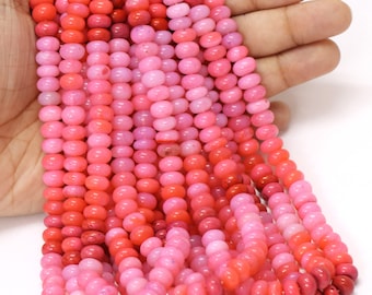 Amazing Rose Red shaded opal smooth rondelle shape beads, 16" 7-10mm Rose red Opal smooth gemstone beads, AAA quality bead, Craft jewelry