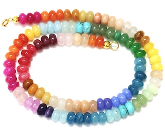 Beautiful Mix color Quartz smooth rondelle Beads Necklace, beautiful 7-8mm rainbow disco color Quartz Stone beads,colorful necklace jewelry