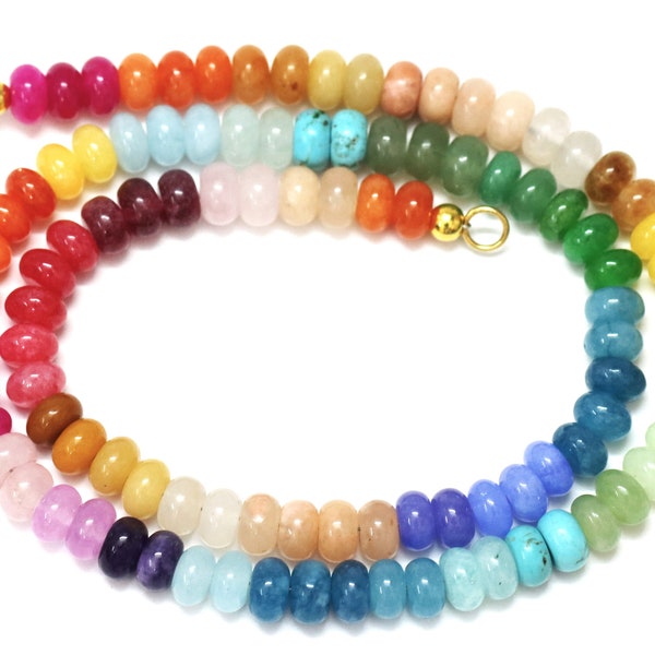 Beau collier de perles rondelles lisses en quartz de couleur mélangée, belles perles de pierre de quartz de couleur disco arc-en-ciel de 7-8 mm, bijoux de collier colorés