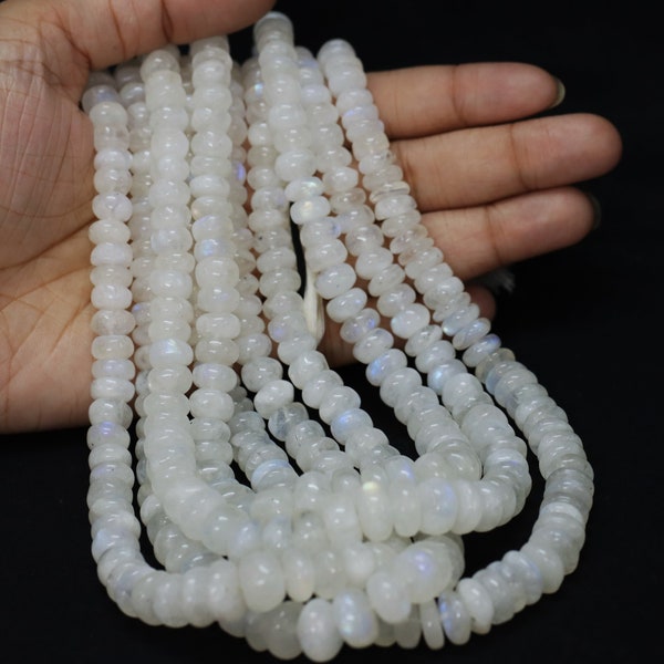 Natural Flashy Rainbow Moonstone Smooth Rondelle Beads, 7-10mm Rainbow Moonstone Smooth rondelle Plain Beads, AAA Quality Bead Craft Jewelry