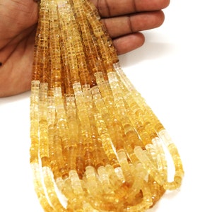 Top Quality Citrine shaded Faceted Tyre shape Heishi Beads, 5-7mm 16&quot; AAA Natural Citrine Faceted Wheel cut shape gemstone Bead jewelrycraft