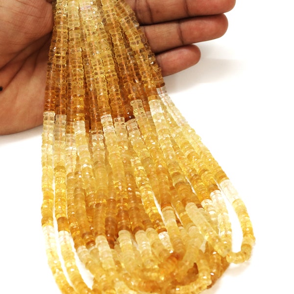 Top Quality Citrine shaded Faceted Tyre shape Heishi Beads, 5-7mm 16" AAA Natural Citrine Faceted Wheel cut shape gemstone Bead jewelrycraft