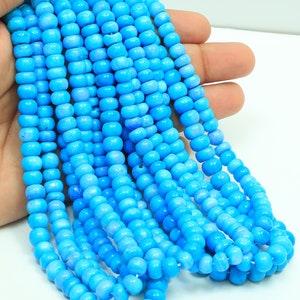 Beautiful Sky Blue opal smooth rondelle shape beads 16 inch, 7mm - 9mm, Sky Blue Opal gemstone, AAA quality opal beads, jewelry making craft