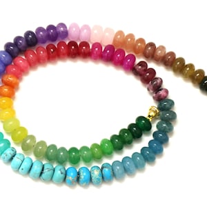 Beautiful Multi color Gemstone smooth rondelle Beads Necklace, Natural 7-8mm rainbow Disco color beads necklace, colorful jewelry, Gift her