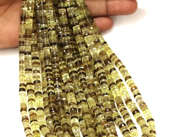 Top Quality Bio Lemon Quartz Faceted Tyre shape Heishi Beads, 15" 5-7mm AAA Natural Bio Lemon Quartz Faceted Wheel cut shape gemstone Bead
