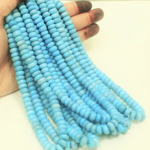 Beautiful Turquoise Blue opal smooth rondelle shape beads, 7-9mm, Turquoise Blue Opal gemstone Beads, AAA quality opal, jewelry making craft
