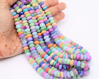 Amazing Multi color opal smooth rondelle shape beads, 16" 7-10mm Mix color Opal plain gemstone Beads, AAA Quality opal Bead Jewelry Craft