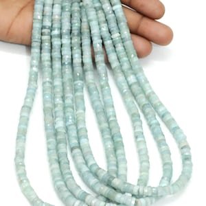 Faceted Moss Aquamarine Heishi Beads: 5-7mm Gemstone Wheel Beads