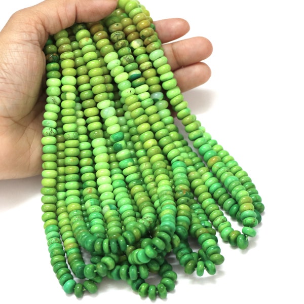 Beautiful Kelly Green shaded opal smooth rondelle shape beads, 15" 6-9mm Green shaded Opal gemstone Beads, AAA quality opal, jewelry craft