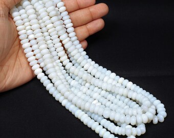 Natural White opal smooth rondelle shape beads 15", 6mm-9mm, Unique White Opal gemstone Beads, AAA quality opal beads, jewelry making craft