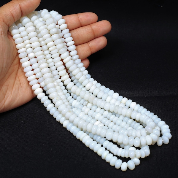 Natural White opal smooth rondelle shape beads 15", 7mm-9mm, Unique White Opal gemstone Beads, AAA quality opal beads, jewelry making craft