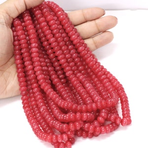 Beautiful Hot Red color Quartz smooth rondelle Shape Beads, 15&quot; 7-8mm Dark Red color Quartz gemstone beads, AAA Quality Beads, craft jewelry