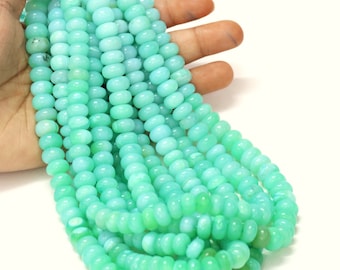 Peruvian Green Opal Rondelle Beads: AAA Smooth Gemstone, 7-10mm