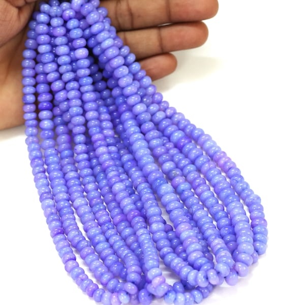 Beautiful Neon lavender opal smooth rondelle shape beads, 16" 7-9mm Lavender Opal gemstone beads, AAA quality opal bead jewelry making craft
