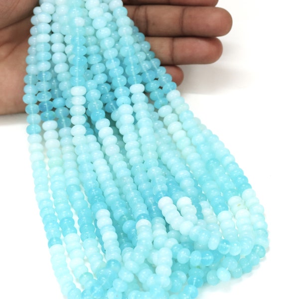 Beautiful Sky Blue shaded opal smooth rondelle shape beads, AAA Quality 16inch 7-10mm Opal smooth gemstone opal beads, jewelry making craft