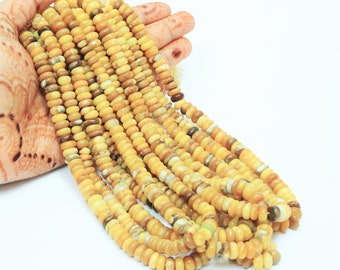 Beautiful Mustard Yellow Brown Opal Smooth rondelle Gemstone Beads, 8 -10mm AAA Yellow Boulder Shaded Opal Plain Beads, Jewelry Making craft