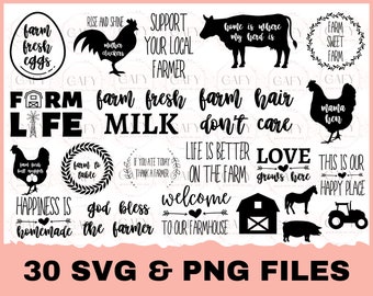 30 Farm Life BUNDLE SVG Farm Quotes Svg, Farm Animals Bundle, Farm Commercial, Farming Svg, Farm Cut, Farmhouse Print