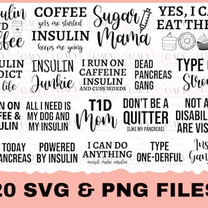 Lustige Diabetes svg Bundle, Typ 1 Diabetes svg, Geschenk für Diabetiker, T1D Bewusstsein, Motivation, Insulin, Pankreas, Cricut geschnitten Dateien