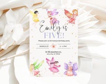 Editable Fairy Birthday Invitation Whimsical Enchanted,Fairy Party Magical Floral Fairy Princess Party Instant Download Editable