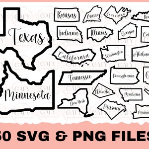 Alle 50 staten schetsen Svg-bundel, Verenigde Staten Svg, US Outlines Svg, US States Svg 50, Us States Clip Art, America Maps, California svg