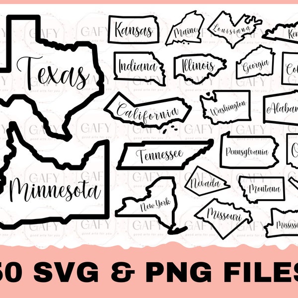 All 50 states outline Svg bundle, United States Svg, US Outlines Svg, US States Svg 50, Us States Clip Art, America Maps, California svg