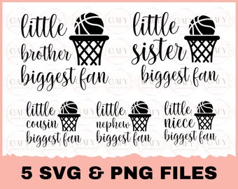 Baloncesto Svg Bundle, Biggest Fan Svg, Girl Basketball Shirt Svg, Basketball Sister, Brother, Cousin, Sobrina Svg para Cricut & Silhouette Png