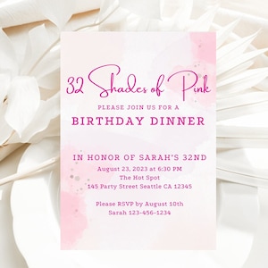 Editable Shades of Pink Invitation, Agate Birthday Dinner Invitation, Printable Editable Birthday Template